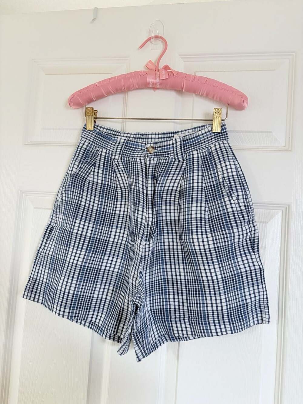 Vintage 90s MIXIT Blues Plaid Pleated Shorts Blue White